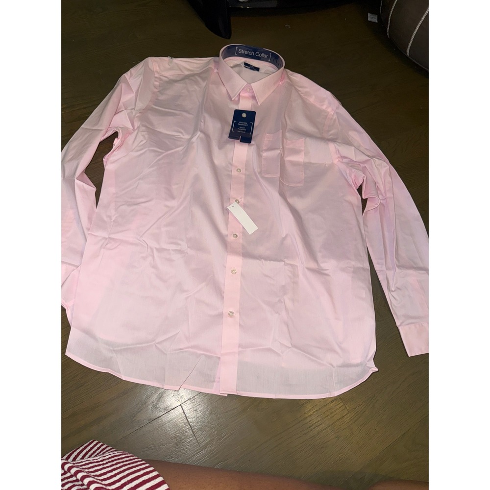 George Mens Classic Fit Dress Shirt Pink Stretch Collar Wrinkle Resistant 3XL